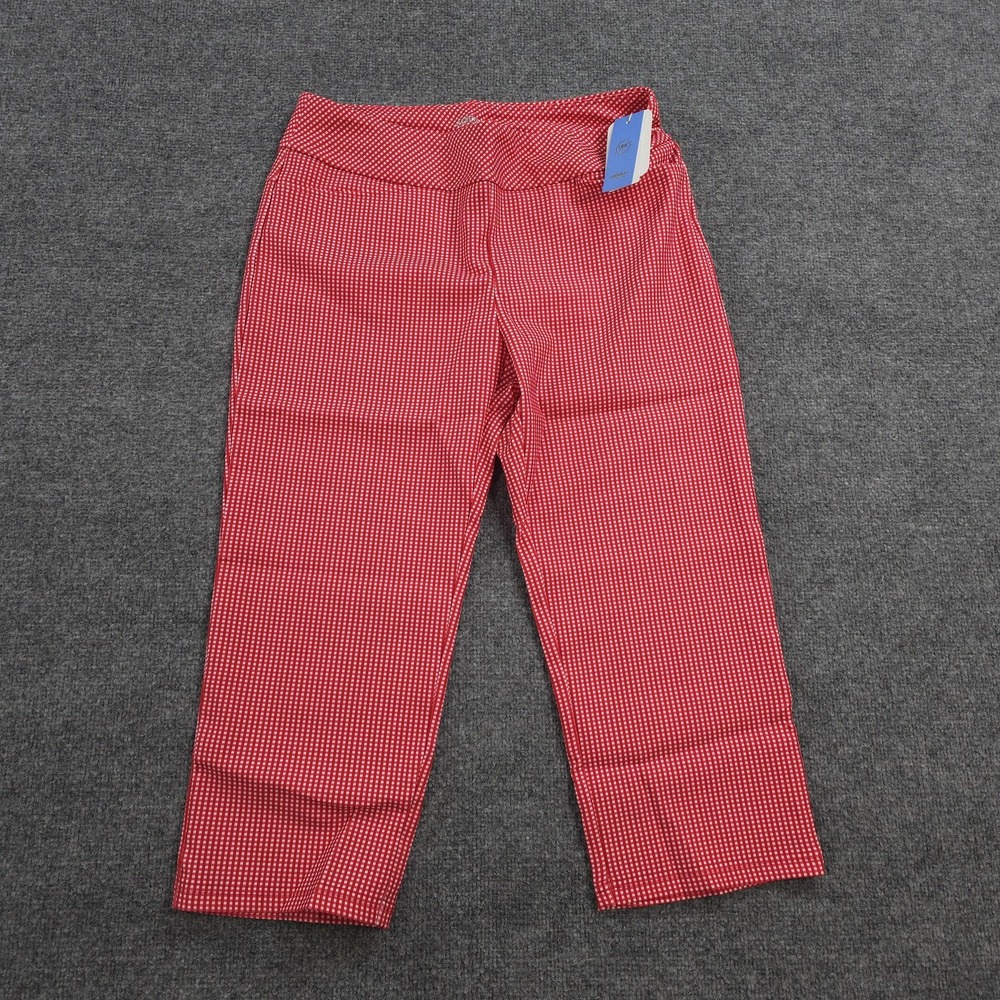 Acegolfs Pants Womens Large Red Gingham Capri Stretch UPF 50+ Golf Crops NEW